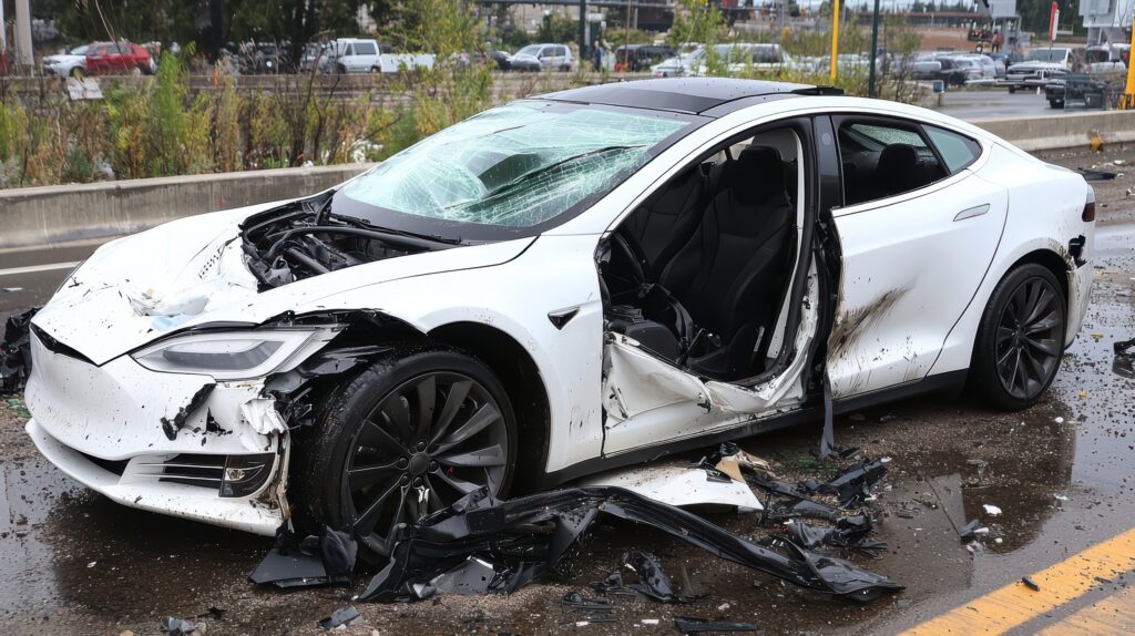 Stark beschädigter Tesla nach Verkehrsunfall – Gutachten vom KFZ-Sachverständigen in Iserlohn