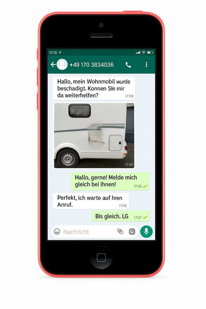 Smartphone mit WhatsApp Nachricht zum Thema Wohnmobil Gutachten